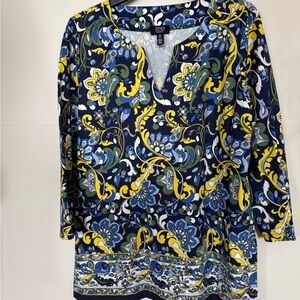 Jones New York Blue and Yellow Floral Tunic